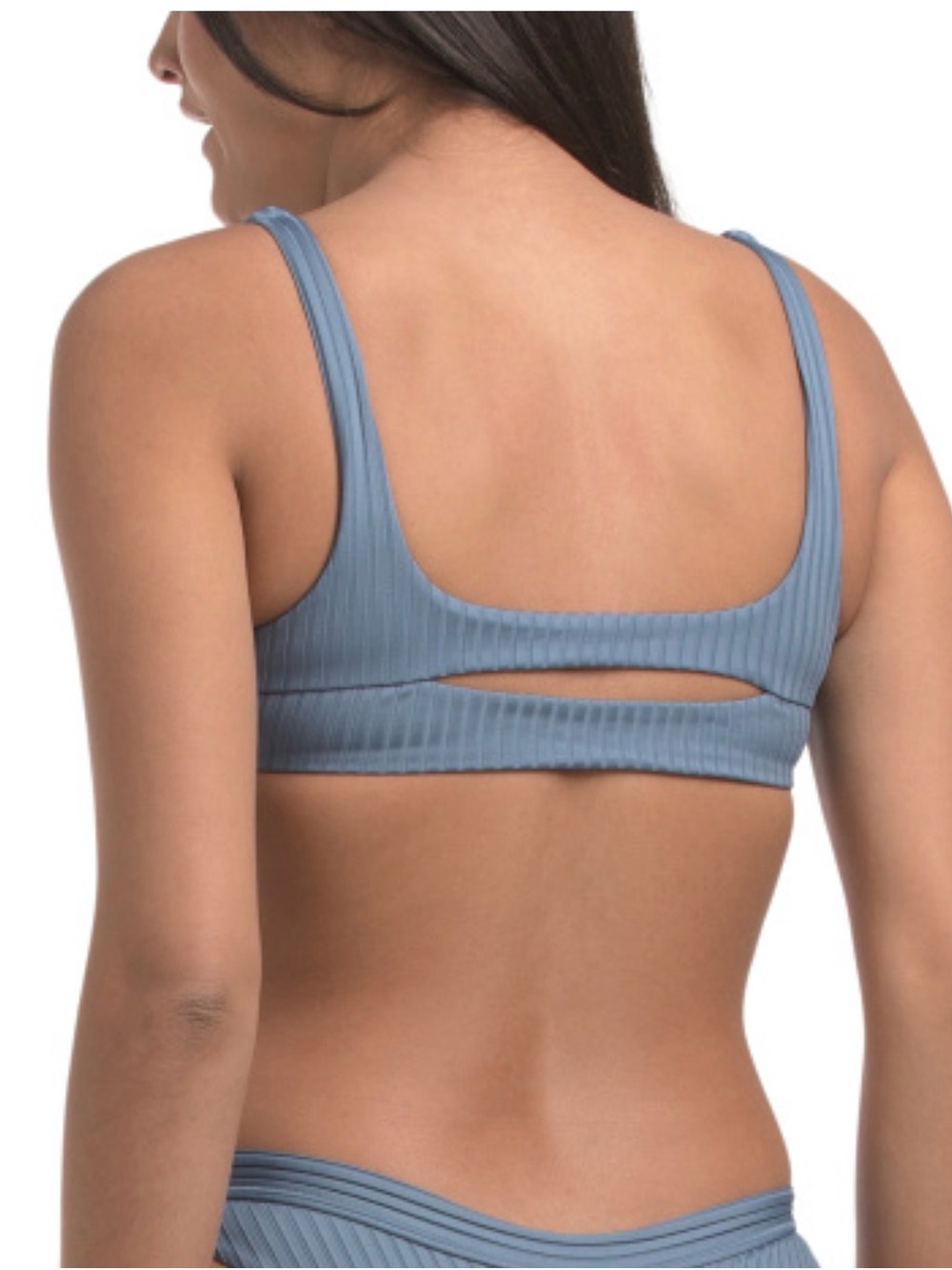 L*Space Effie Bikini Top Womens Small Baltic Gray Ribbed Swimwear - Picture 2 of 5
